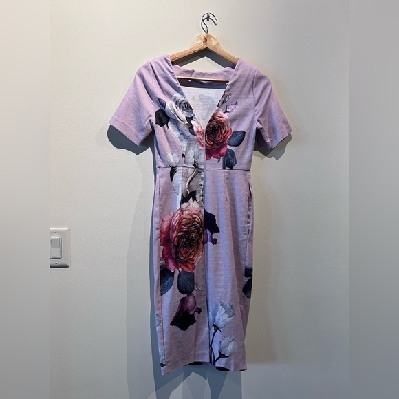 ASOS Petite Floral Sheath Dress V Back Purple Size US 2 XS - Picture 11 of 13